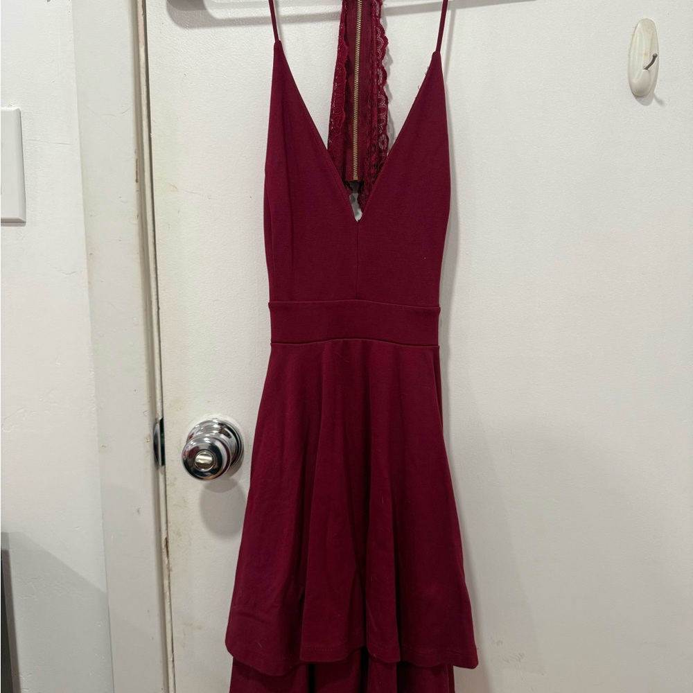 Windsor Maroon Lace-Back Skater Dress – Size L